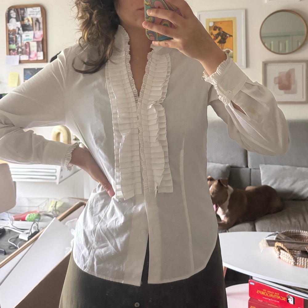 Basler White Ruffled Long Sleeve Button Down Shirt
